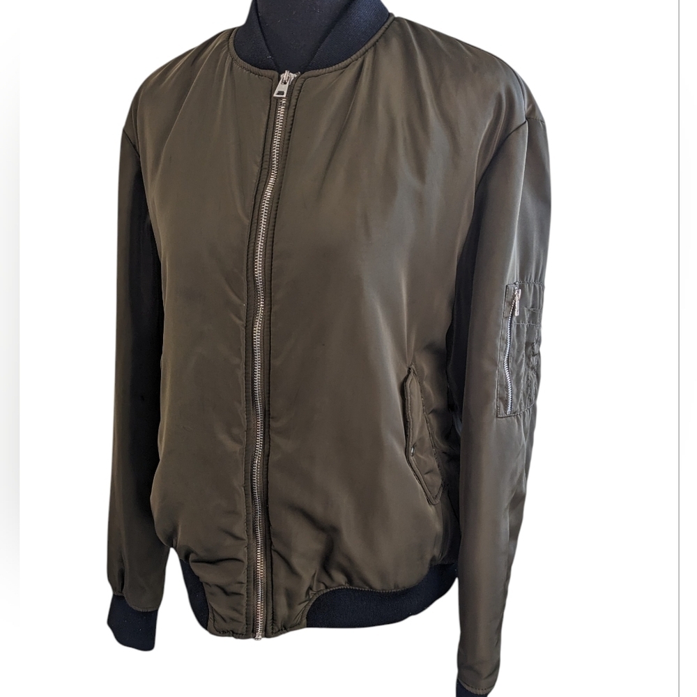 Zara Olive Women's  Bomber Jacket Vintage Size XL Check Measurements